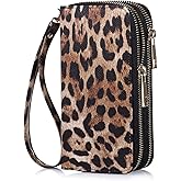 HAWEE Double Zipper Wallet for Woman Clutch Purse with Cell Phone Holder for Smartphone/Card/Coin/Cash