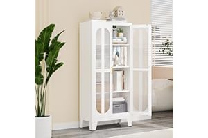 pozdeg Metal Storage Cabinet, Kitchen Pantry Cabinet with 2 Cross Door Panels and 3 Adjustable Shelves, Versatile Storage Pantry for Living Room Office Laundry Dining Room or Outdoor (White)