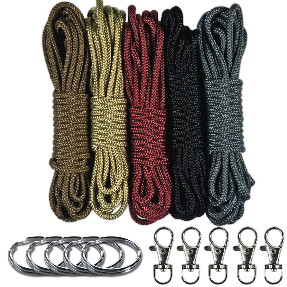 Paracord Lanyard & Pocket Keychain Crafting Combo Kits with Swivel Lobster Clasps & 1” Split Key Rings