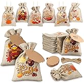 Jetec 36 Pcs Thanksgiving Gift Bags with Drawstring Burlap Pumpkin Turkey Burlap Gift Bags Candy Treat Goodies Bag Autumn Small Pouches for Thanksgiving Fall Party Supply
