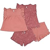 Modern Moments by Gerber baby-girls 4-piece Set (2 Flutter Sleeve Top & 2 Ruffle Wide Leg Short)