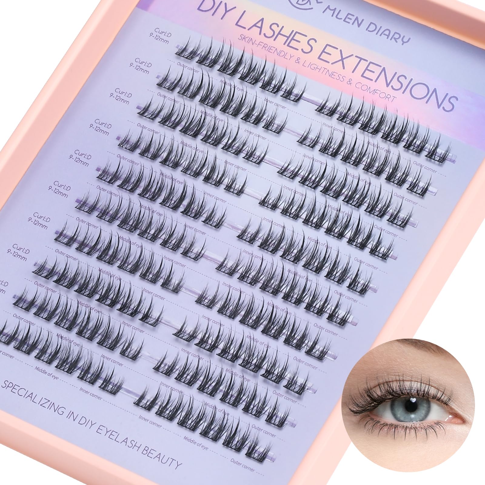 Mlen Diary 120Pcs Lash Clusters,9-12mm D Curl Individual Lashes,DIY Eyelash Extenisons,Natural Look Wispy Clusters Lashes Extensions Reusable Individuals — image 1