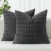MIULEE Pack of 2 Corduroy Decorative Throw Pillow Covers 18x18 Inch Soft Boho Striped Pillow Covers Modern Farmhouse Home Decor for Sofa Living Room Couch Bed Dark Grey