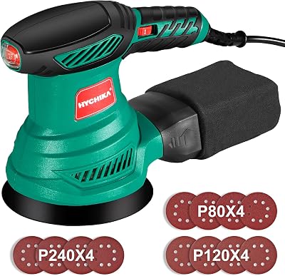HYCHIKA Orbital Sander 300W 6 Speed 13000RPM 125mm 12 Sandpapers Dust Bag