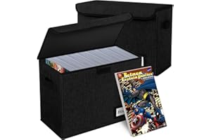 YNSZAS 2 Pack Comic Book Storage Box, Comic Protector Organizer, 15.8" X 7.8" X 11.8", Collapsible Comic Short Box, Holds 160-180 Comic Book Heavy Duty Container Holder Shelf Bin (Black)