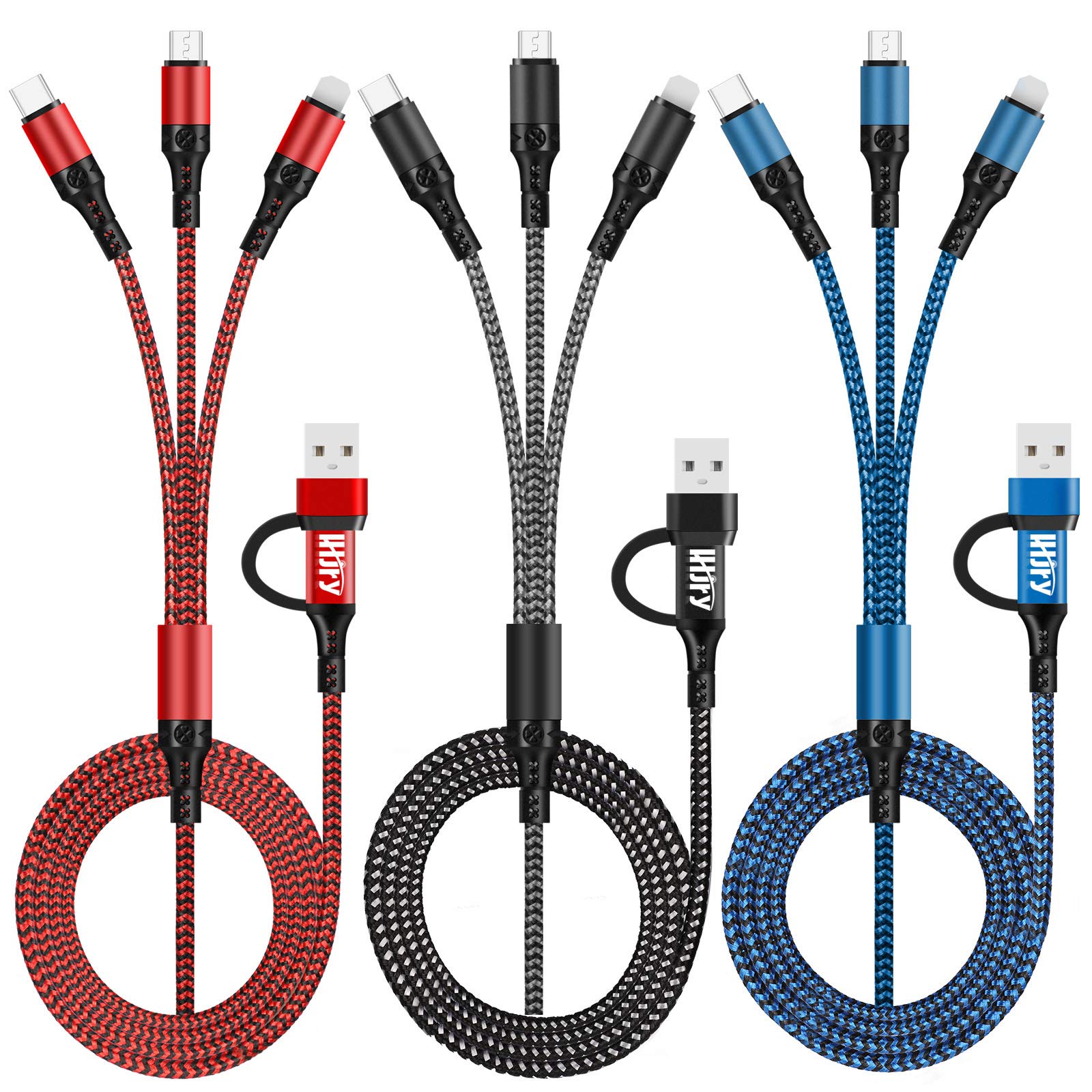 Photo 1 of LHJRY Multi Charging Cable (3Pack,4ft) 6 in 1 USB A/C to USB C/Micro USB/i-P Connector Multiple Charger Cord for Cell Phone/IP/Galaxy/PS/iPads and More