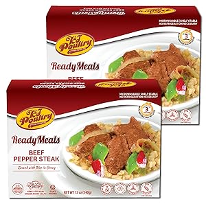 Kosher MRE Meat Meals Ready to Eat, Beef Pepper Steak & Rice (2 Pack) - Prepared Entree Fully Cooked, Shelf Stable Microwave Dinner – Travel, Military, Camping, Emergency Survival Protein Food Supply