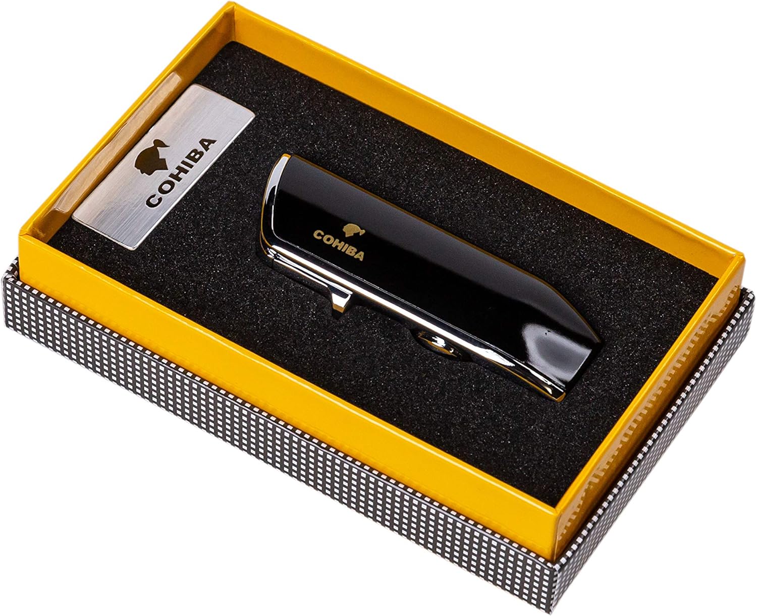 The Cigar Holder London Black 3 Torch Jet Flame Cigar Lighter with