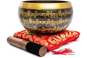 Tibetan Singing Bowl Set - 4" Easy To Play Authentic Handmade For Meditation Sound 7 Chakra Healing By Himalayan Bazaar (Black & Red)