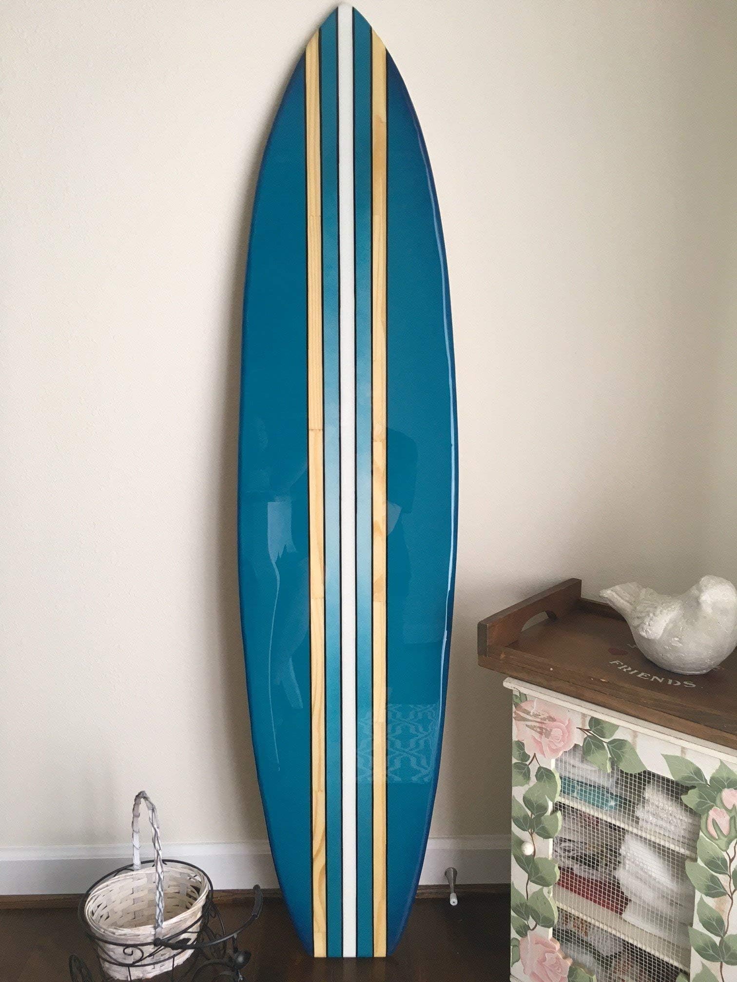 Shredder style surfboard wall hanging. Five foot surfboard wall art. Teal with fade.