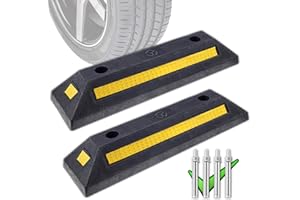 Genubi Industry Rubber Curb, Black Heavy Duty Parking Blocks Parking Target with Yellow Refective Stripes, Wheel Stop Stoppers for Car, Truck, RV, Trailer, and Garage, 2 Pack Professional Grade