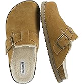 CUSHIONAIRE Blain Fur Genuine Suede Clogs for Women, Cozy Slip-On Womens Slippers with Detailed Stitching and Memory Foam Comfort
