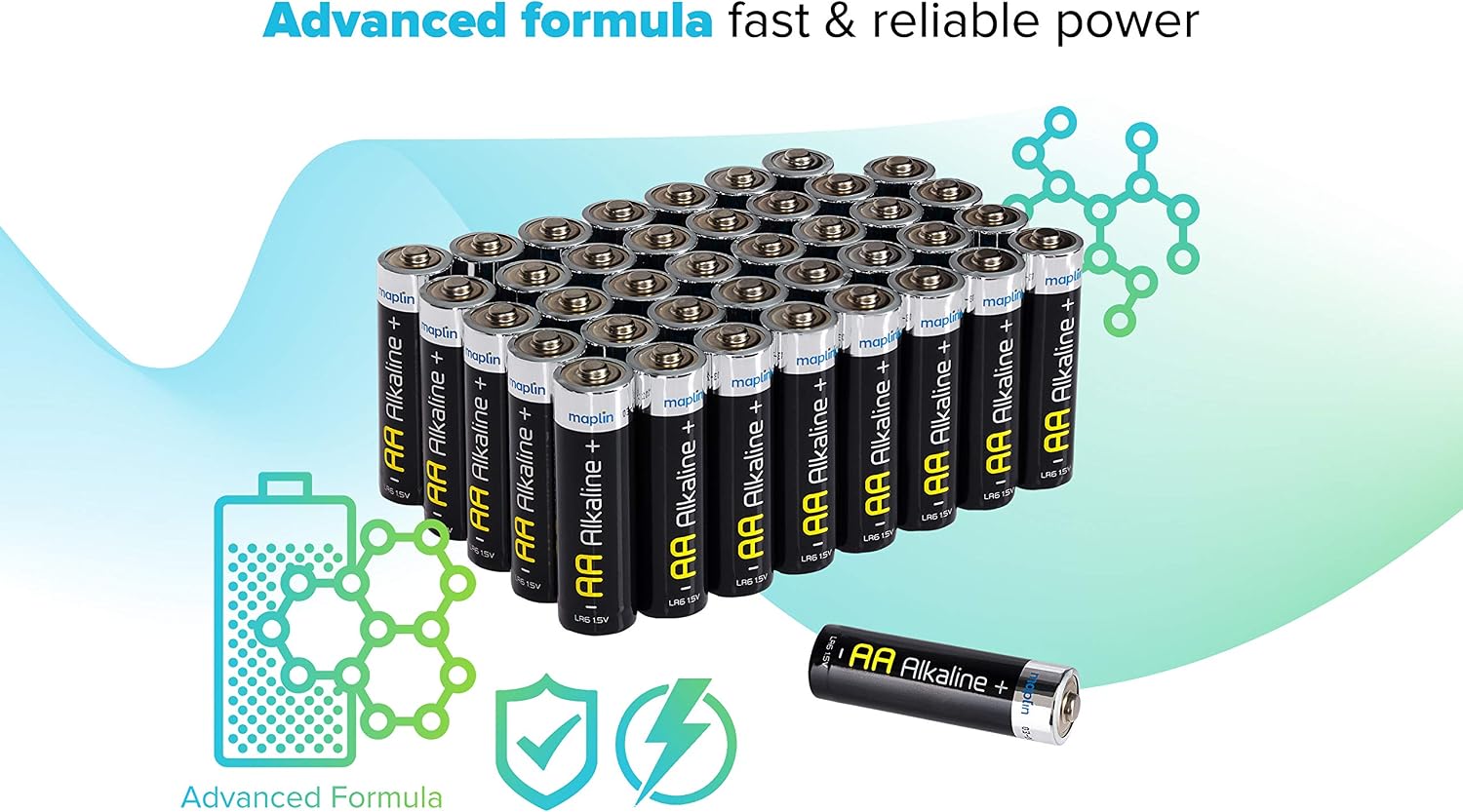 Maplin 40x AA LR6 1.5V Alkaline Batteries 10 Year Shelf Life High Performance, AA 40 Pack - Image 4