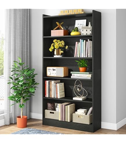 5 Tier Metal Bookshelf - 61" Tall Black Bookcase With Adjustable Shelves, 800 Lb Capacity