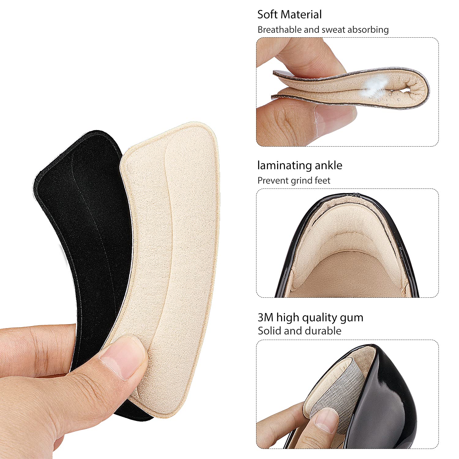 Heel Grips Liner Cushions Inserts for Loose Shoes, Heel Pads Snugs for Shoe Too Big Men Women, Heel Grips Protectors for Blisters Pain, Filler Make Shoes Fit Tighter (Square)