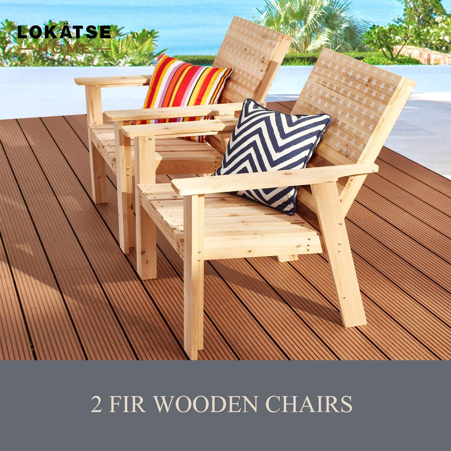 LOKATSE HOME Wood Patio Dining Chairs Set of 2 for Garden, Yard, Lawn, Deck, Porch, Outdoor Living, 32.3"(D) x 29.7"(W) x 36.6"(H), Wooden : Garden & Outdoor