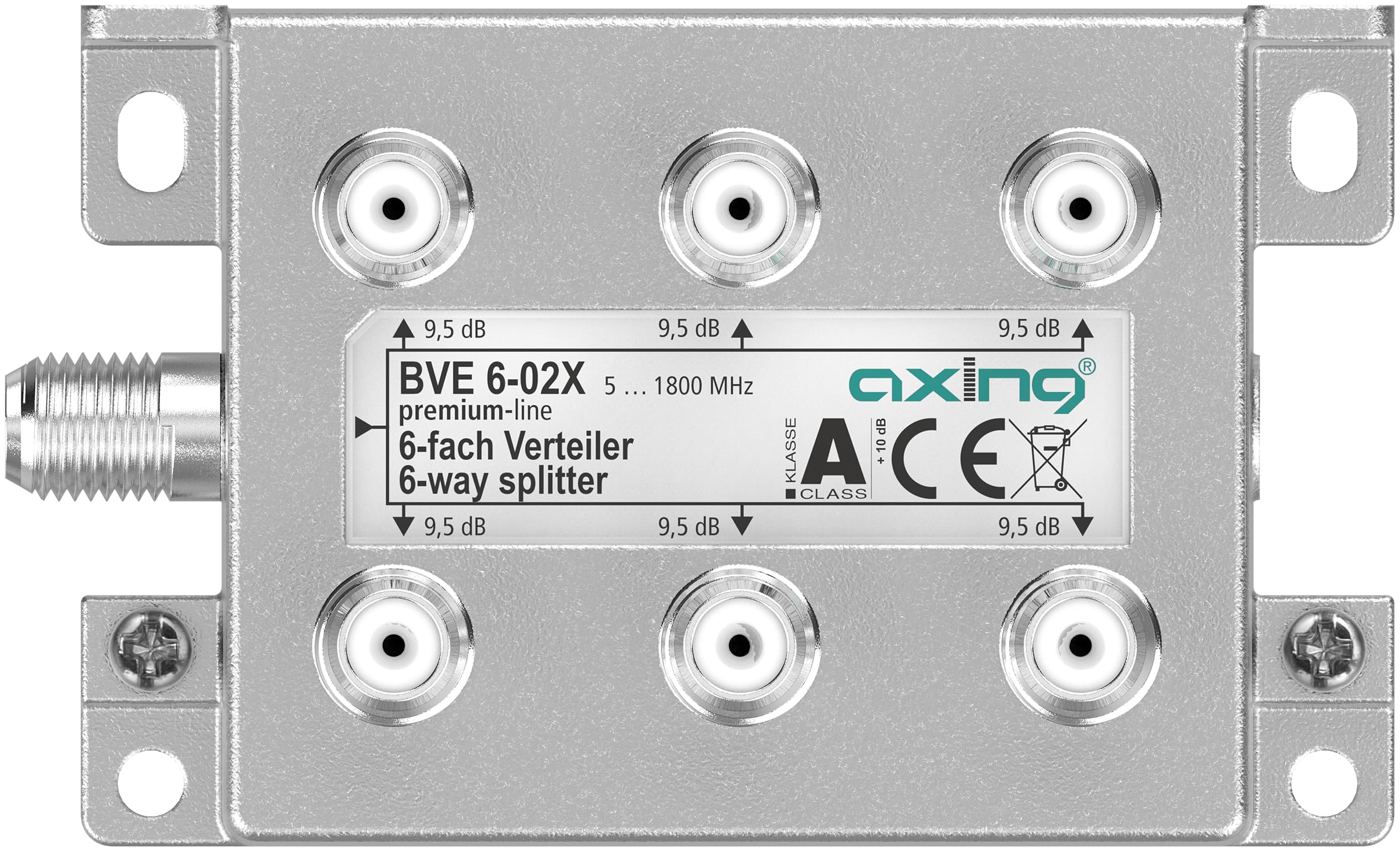 Axing BVE 6-02X 6-Way Splitter 9.5 dB 5-1800 MHz TV Data Internet Cable TV