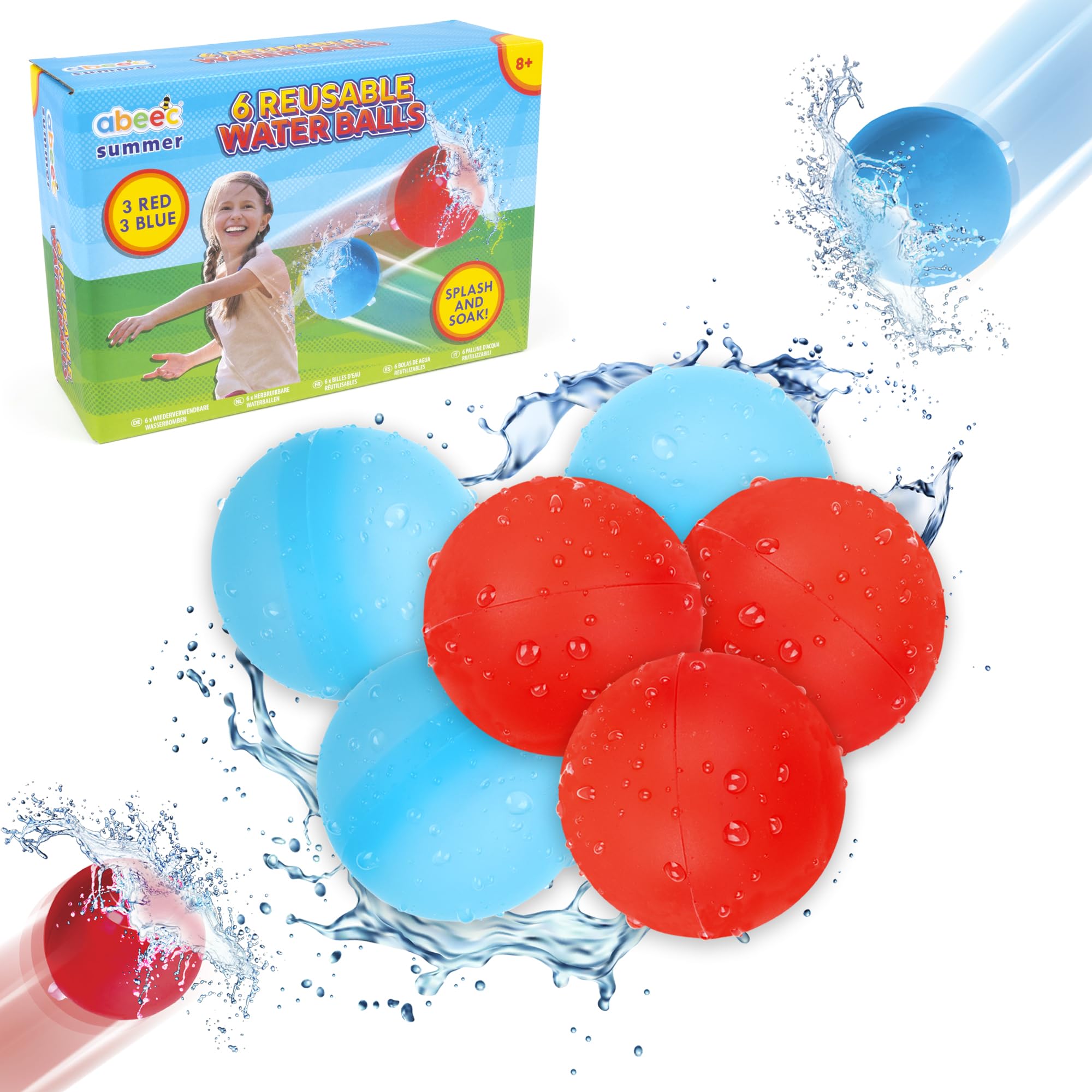 abeec 6 Reusable Water Bombs - Kids Toys - Garden Toys - Outdoor Games - Easy Fill Refillable Water Balloons - Ideal Pool Party Accessories - Summer Fun - Pool Toys