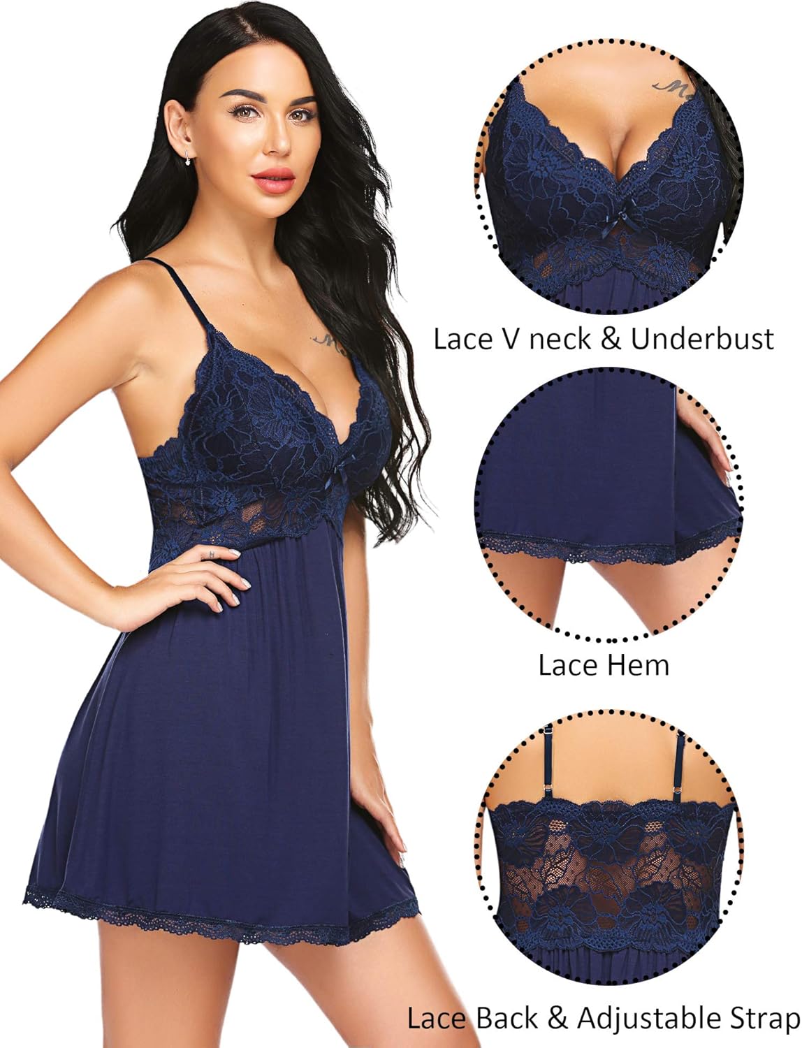 Avidlove Women Babydoll Nightgown Chemises Lace Modal Sleepwear V-Neck Full Slip Sleep Dress at  Women’s Clothing store