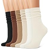 CHARMKING 6 Pairs Womens Crew Socks Cute Casual Athletic Socks Aesthetic Neutral Cotton Socks for Women