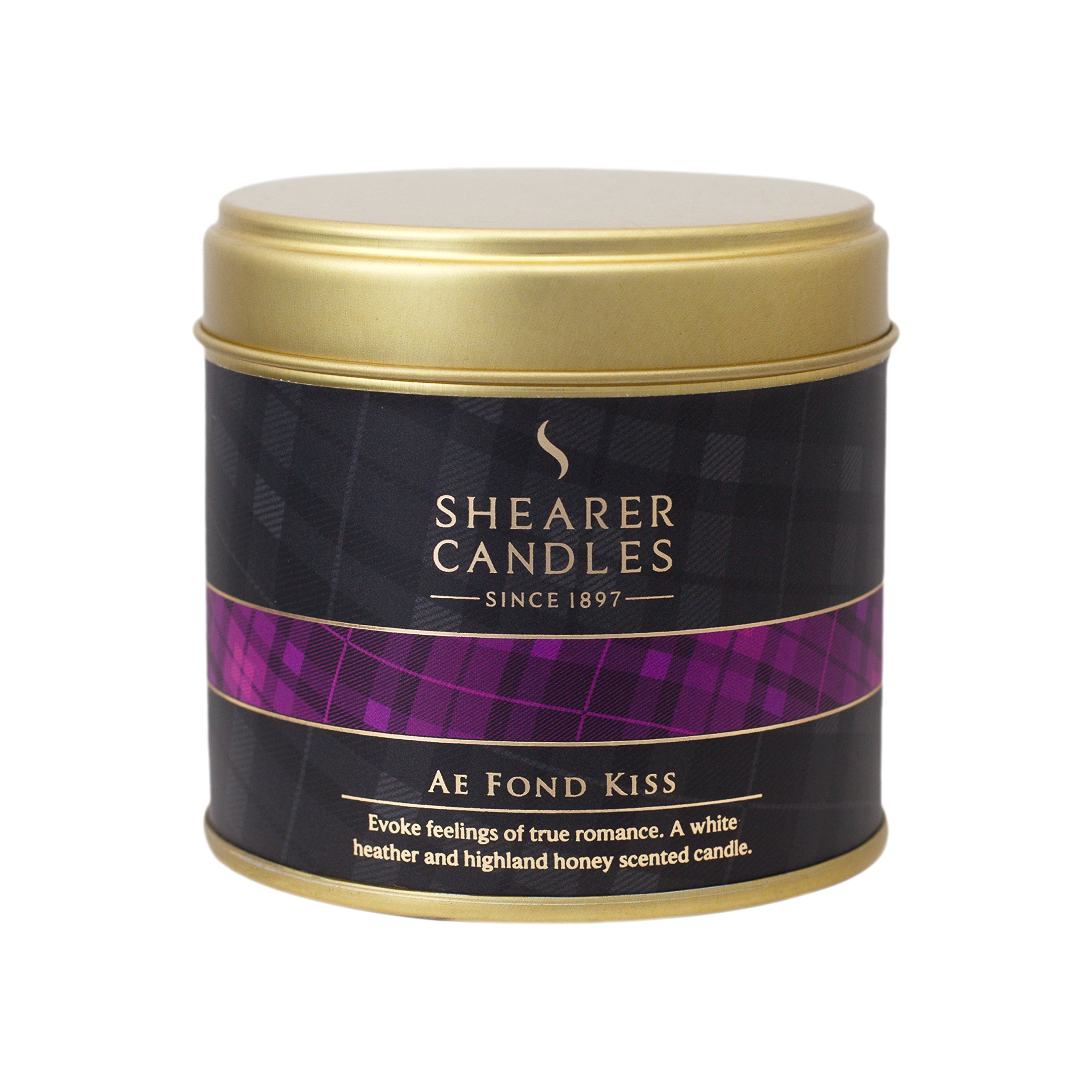 Shearer Candles Ae Fond Kiss Large Scented Tartan Tin Candle - Ivory
