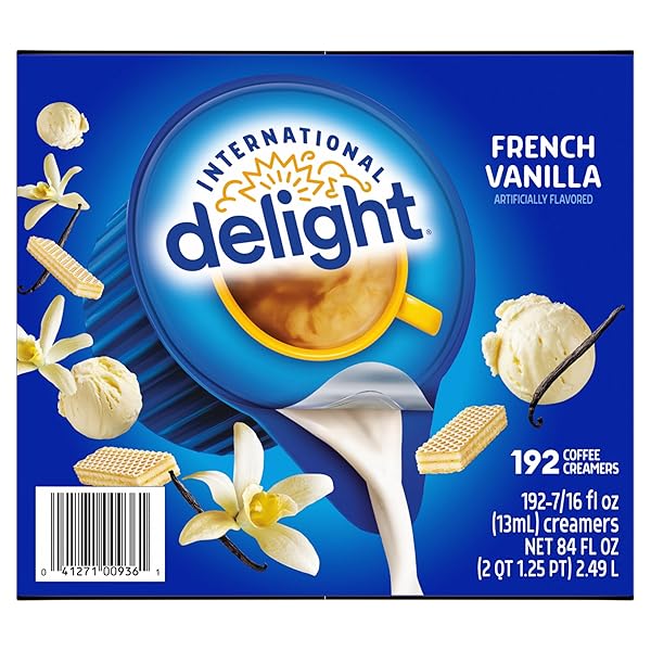 INTERNATIONAL DELIGHT, FRENCH VANILLA, SINGLE-SERVE COFFEE CREAMERS, 192 COUNT (PACK OF 1), SHELF STABLE NON-DAIRY FLAVORED COFFEE CREAMER, GREAT FOR HOME USE, OFFICES, PARTIES OR GROUP EVENTS