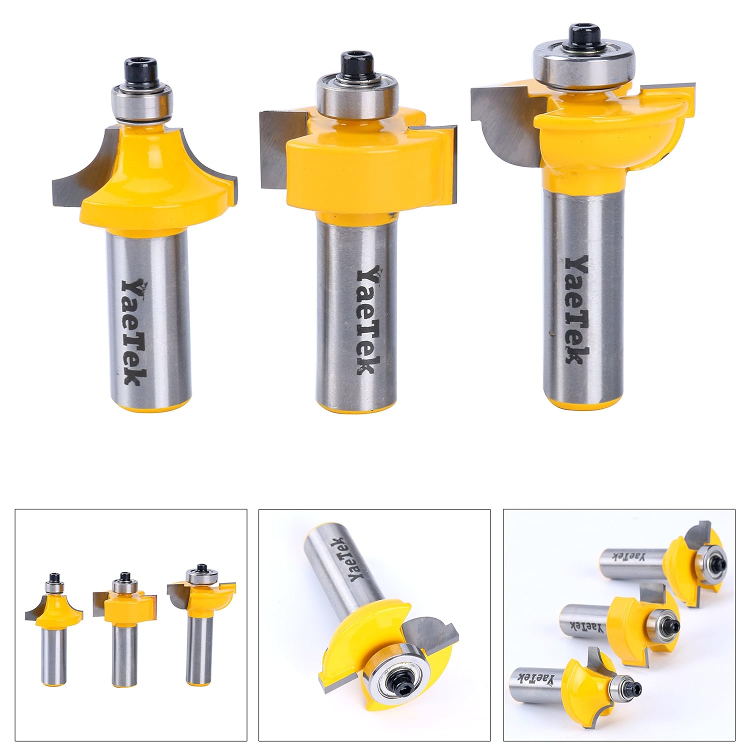 3 Bits Carbide Glass Door Router Bits Round Over Bead Forming Router 1/
