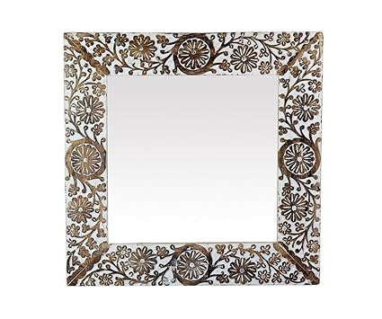 The Urban Store Decorative Hand Crafted Wooden Mirror (Size 18x18, Multicolour)