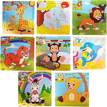 Birthday Popper - Wild Animals Wooden Jigsaw Puzzle - Set of 8