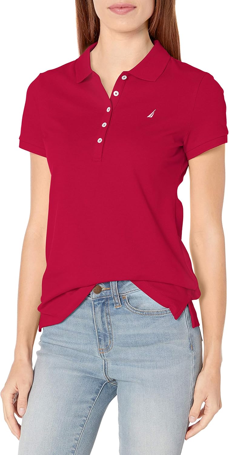 Nautica Women's 5-Button Short Sleeve Breathable 100% Cotton Polo Shirt at  Women’s Clothing store