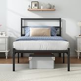 Steel Verve Twin Bed Frames with Headboard and Footboard, 14 Inch Metal Platform Twin Size Bed Frame with Steel Slat Support, No Box Spring Needed, Noise Free, Easy Assembly, Black