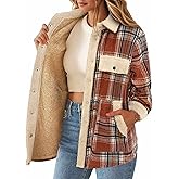 Zeagoo Womens Flannel Jacket Fleece Lined Shacket Fall Outfits Plaid Sherpa Button Down Cozy Warm Winter Coat S-XXL