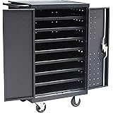 Pearington 12-Device Mobile Charging and Storage Cart for iPads, Tablets and Laptops Computers, Up to 16-inch Screen Size, Surge Protection, Front & Back Access Locking Cabinet