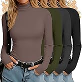 Oakgarden 4 Pack Women's Turtleneck Shirts Long Sleeve Mock Neck Thermal Tops Elastics Slim Fit Underwear with Thumb Holes(Black, Dark Gray, Army Green, Gray Coffee,S)