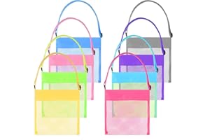 Tuparka 8 Pcs Colorful Mesh Beach Bags - Sea Shell Bags with Adjustable Carrying Straps for Kids