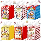 Zhanmai 24 Pcs Carnival Gift Bags Circus Party Favors Bags Paper Clown Carnival Goodie Candy Treat Bags with Handles for Circus Themed Birthday Party Decorations Supplies