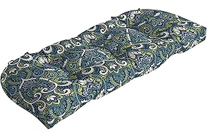 ARDEN SELECTIONS Arden Outdoor Wicker Settee Cushion, 41.5 x 18, Rain-Proof, Fade Resistant Sapphire Aurora Blue Damask