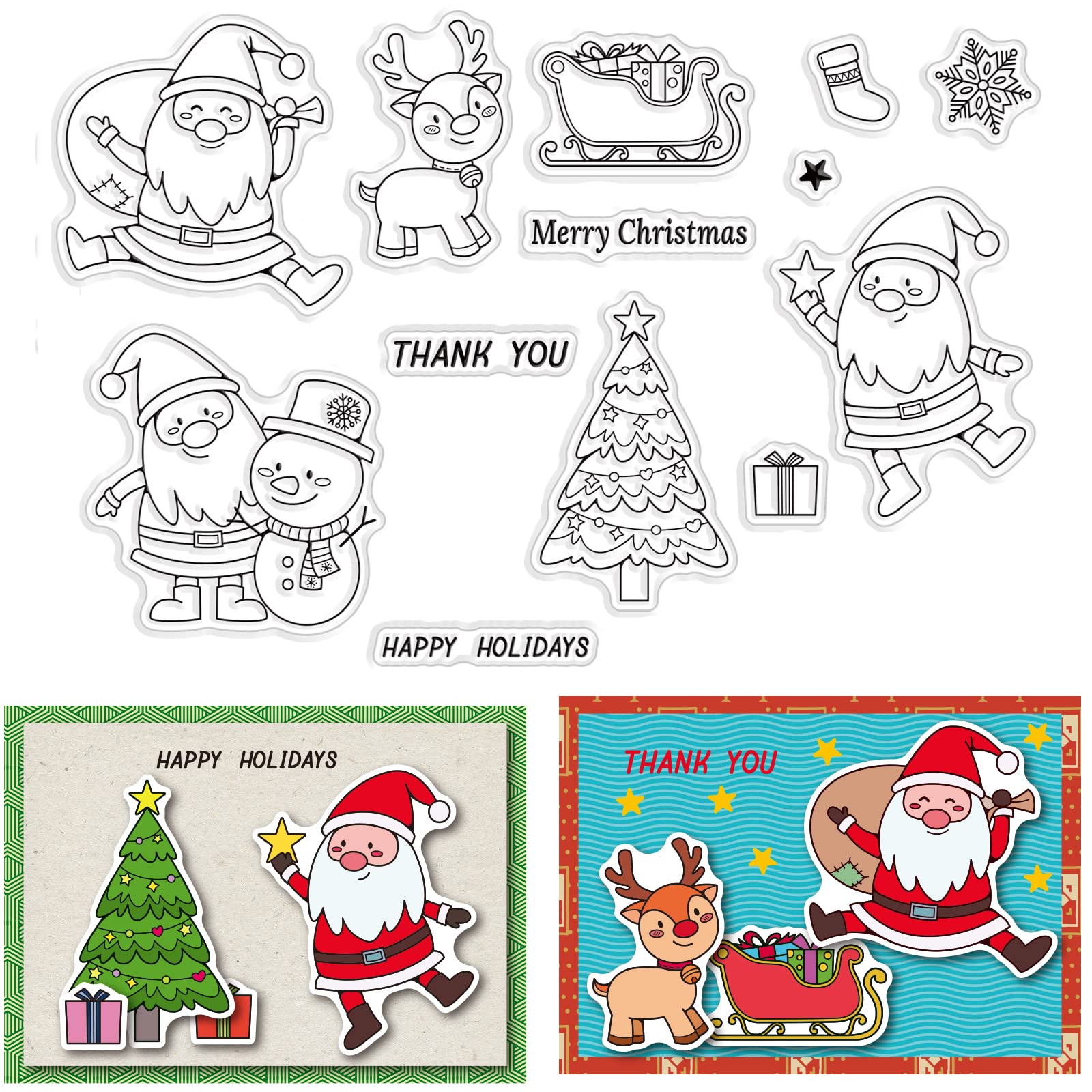 CRASPIRE Christmas Clear Stamps Snowflake Santa Claus Snowman Silicone Stamp Seal Transparent Silicone Stamps for Christmas Card Making Decoration DIY Scrapbooking Embossing Album Decor Craft Gift