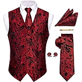 YourTies Mens Victorian Vest Tie Set Silk Paisley Suit Vests Formal Waistcoat Gothic Steampunk Vest with Notched Lapels