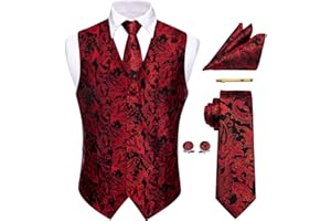 YourTies Mens Victorian Vest Tie Set Silk Paisley Suit Vests Formal Waistcoat Gothic Steampunk Vest with Notched Lapels