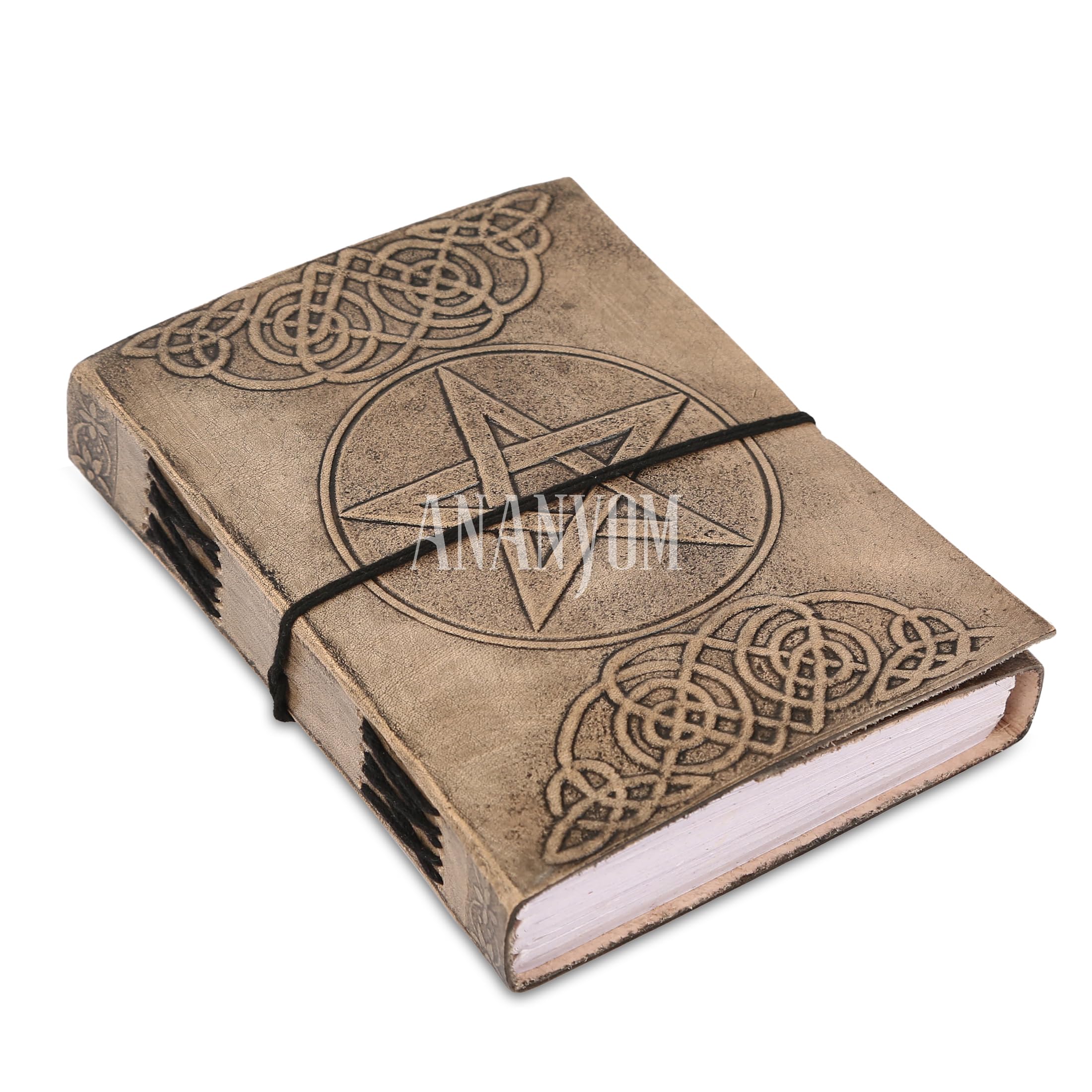 ANANYOM Handmade Leather Journal, Vintage Color, Celtic Star Design, Cotton String Notebook Diary, Sketchbook with String Bound Lock, Embossed Journal for Men & Women, Office Journal Handmade Unruled