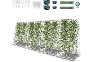 FOLAWO 16 PCS Panels Cucumber Trellis,A-Shape Plant Support for Climbing Plants,Vegetables Flowers with Plant Support Clips with 36 Clips, 32 Ground Stakes, 16 Spiral Connectors, 24 Cable Tie