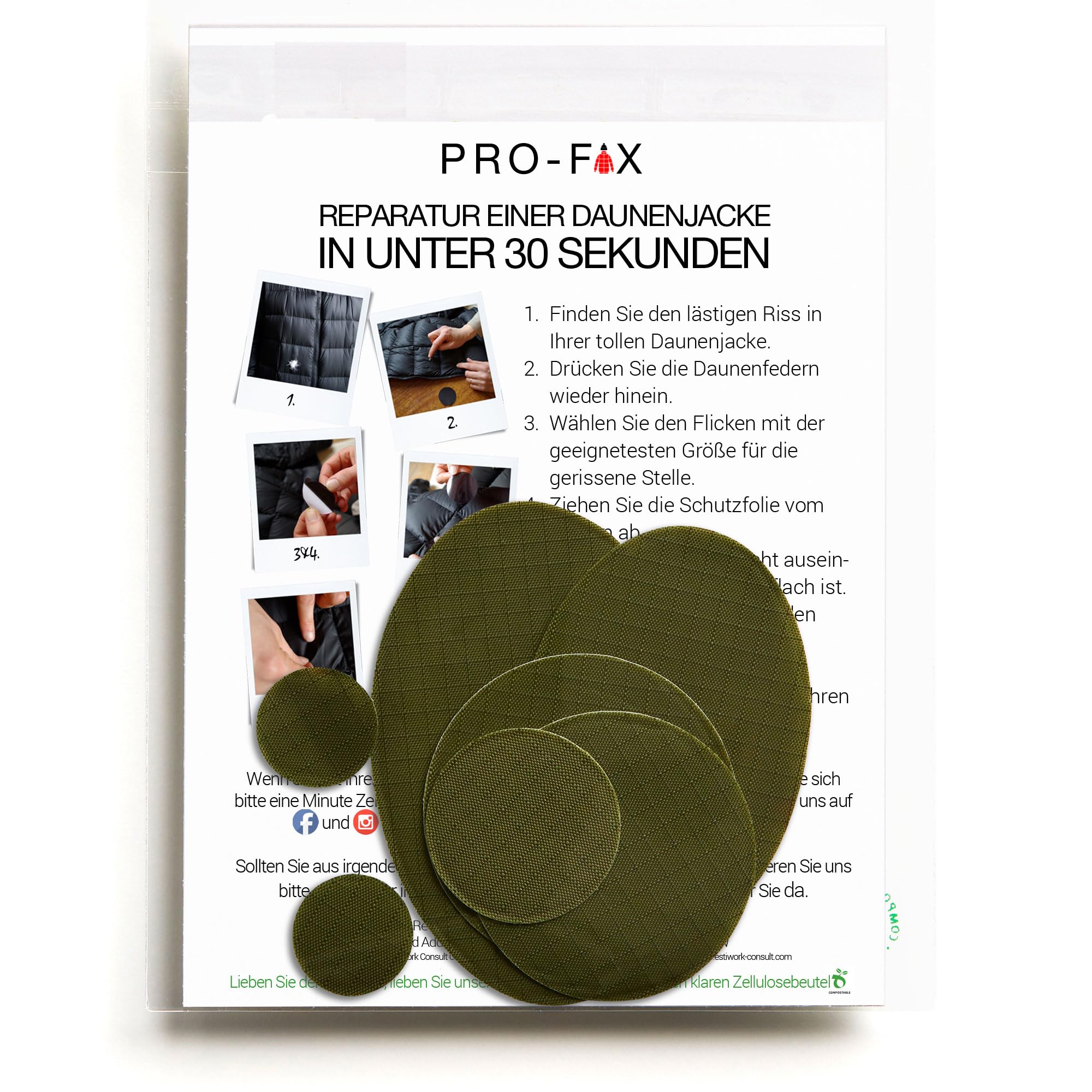 PRO-FIX Ripstop Repair Patch Kit – Waterproof, Tear-Resistant, Pre-Cut Self-Adhesive Patches for Tents, Jackets, Sleeping Bags, Awnings, Backpacks, Beach Gear, Camping & Festivals - Olive Green