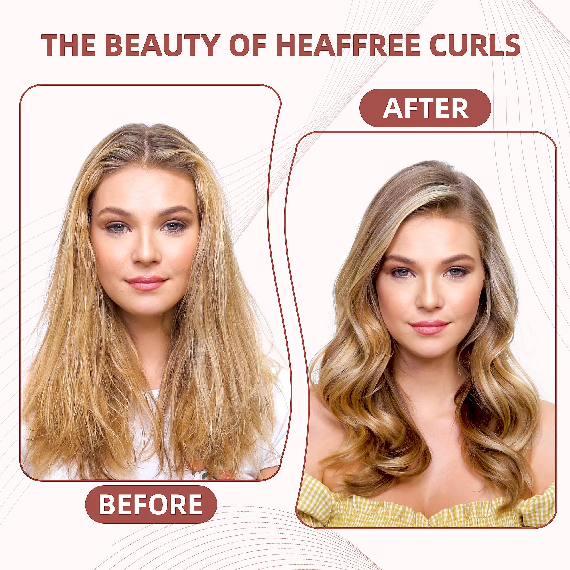 Heatless Curls Overnight Rods - 6 Pcs No-Heat Blowout Hair Curler Set, Hair Rollers for Long Hair with Bonnet for Sleeping