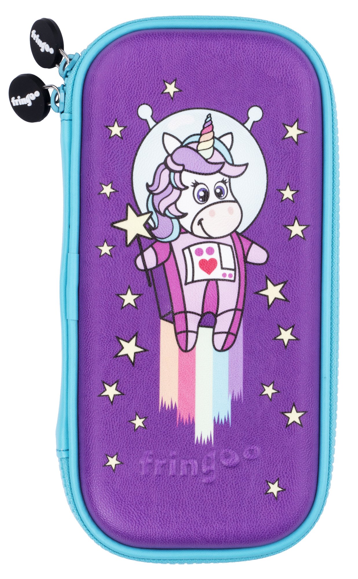 Fringoo® Kids Pencil Case Hardtop Embossed Cover Double Zipper Pencil Holder Stationery Organiser Funny Novelty Unique Unicorn Design (Unicorn Space)