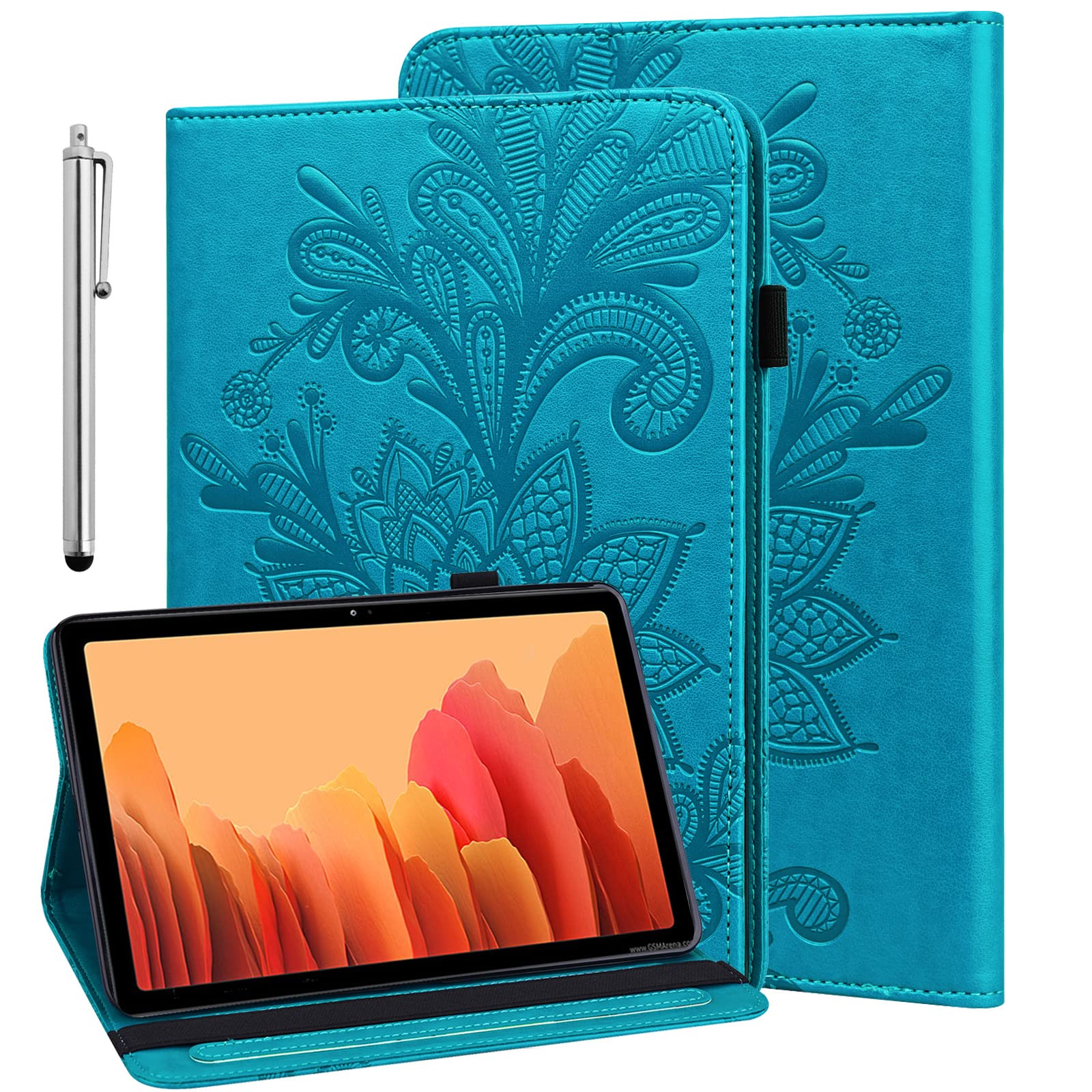 GLANDOTU Samsung Galaxy Tab S6 Lite 10.4 inch 2024/2022/2020 (SM-P620/P625/P610/P615/P613/P619),Lightweight Lace Embossed Flip Wallet Tablet Cover with Auto Sleep/Wake + Stand Function -Blue