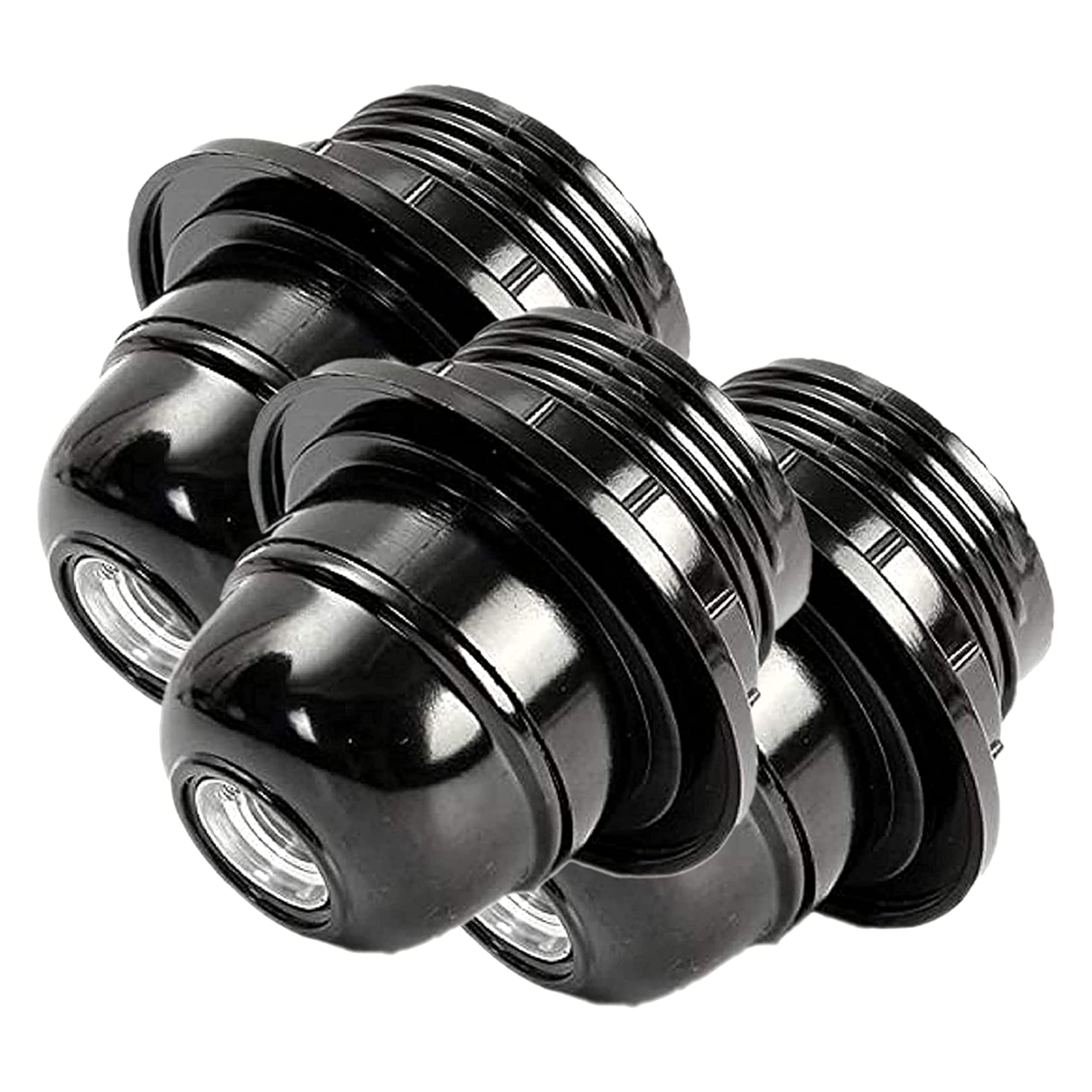 Art Deco Emporium Triple Pack E27 Lampholder in Black Bakelite with Shade Ring and 10mm Threaded Entry for Table Light Fittings, Black Ceiling Light Fitting or Pendant Light Fitting