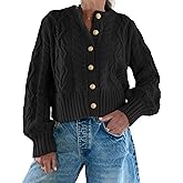 Watashi Women Sweater Casual Button Up Cable Knit Long Sleeve Fall Cropped Cardigan Crewneck Chunky Knitted Sweaters