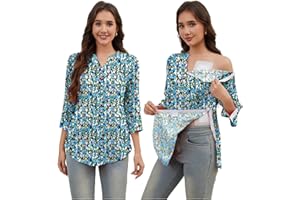 CARANXTEX Post Shoulder Surgery Shirts for Women Fully Tear Away 3/4 Chemo Shirts for Port Access Rotator Cuff Surgery Recovery Shirt