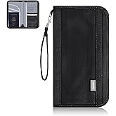 Playexen Family Passport Wallet with RFID Blocking, Travel Passport Holder with Wrist Strap, Travel Document Organizer Zipper Pouch for Women Men (Black)
